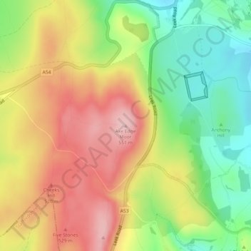 Mapa topográfico Axe Edge Moor, altitud, relieve