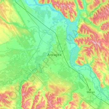 Mapa topográfico Angarsk, altitud, relieve