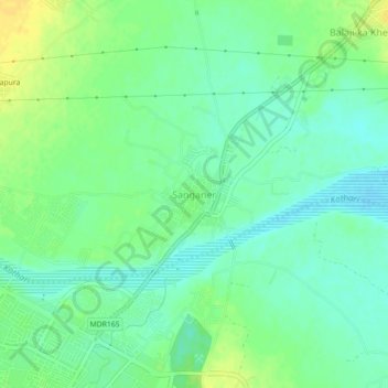 Mapa topográfico Sanganer, altitud, relieve