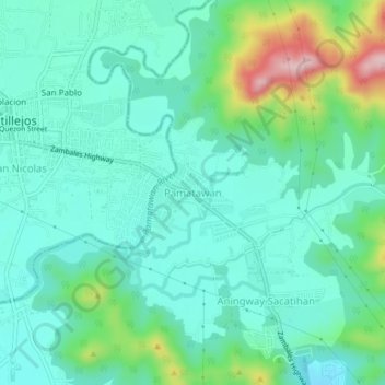 Mapa topográfico Pamatawan, altitud, relieve