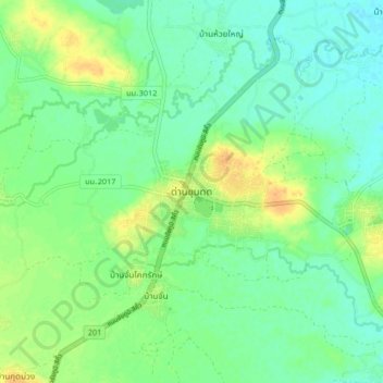 Mapa topográfico Dan Khun Thot, altitud, relieve