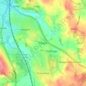Mapa topográfico Winsick, altitud, relieve