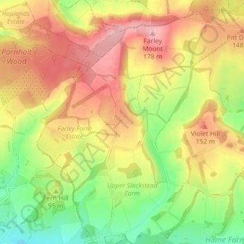 Mapa topográfico Farley Chamberlayne, altitud, relieve