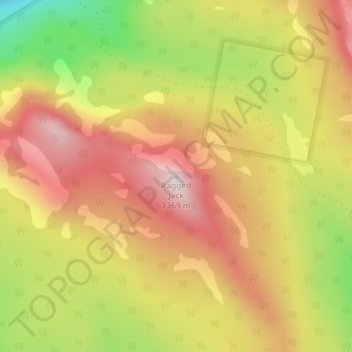 Mapa topográfico Ragged Jack, altitud, relieve