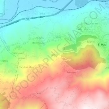 Mapa topográfico El Kalaa, altitud, relieve