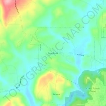 Mapa topográfico Cane Creek, altitud, relieve