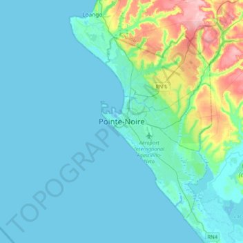 Mapa topográfico Pointe-Noire, altitud, relieve