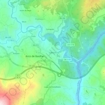 Mapa topográfico Gaiteiras, altitud, relieve