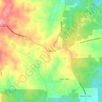 Mapa topográfico McWhorter, altitud, relieve