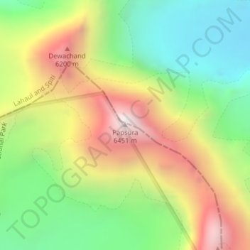 Mapa topográfico Papsura, altitud, relieve