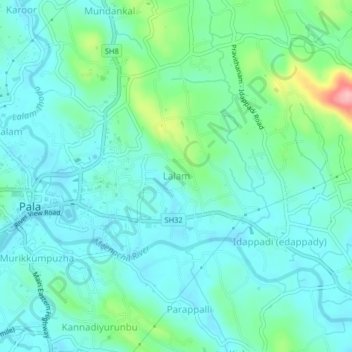Mapa topográfico Lalam, altitud, relieve