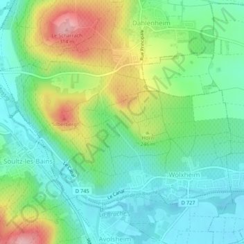 Mapa topográfico Altenberg, altitud, relieve