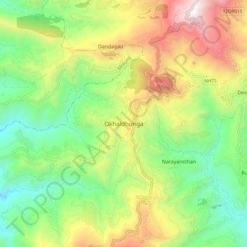 Mapa topográfico Okhaldhunga, altitud, relieve