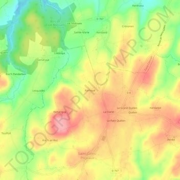 Mapa topográfico Kerhoué, altitud, relieve