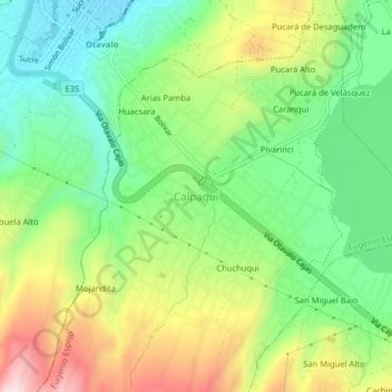 Mapa topográfico Calpaquí, altitud, relieve
