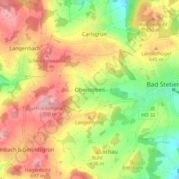 Mapa topográfico Obersteben, altitud, relieve