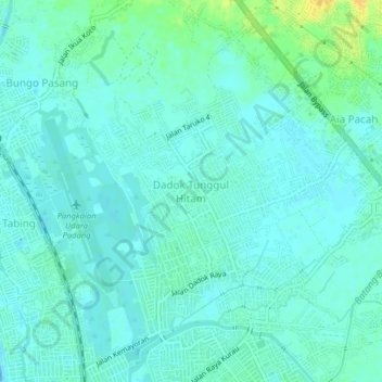 Mapa topográfico Dadok Tunggul Hitam, altitud, relieve