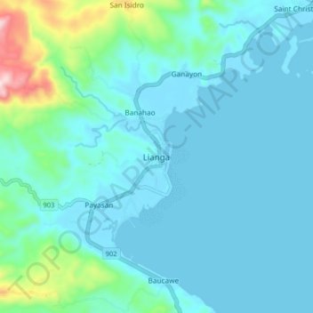 Mapa topográfico Lianga, altitud, relieve
