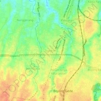 Mapa topográfico Susukan, altitud, relieve