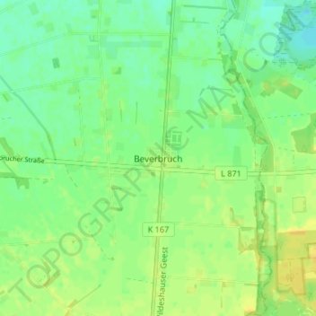 Mapa topográfico Beverbruch, altitud, relieve