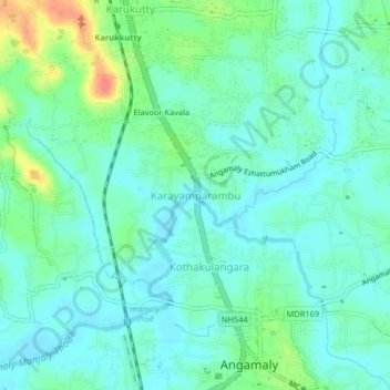 Mapa topográfico Karayamparambu, altitud, relieve