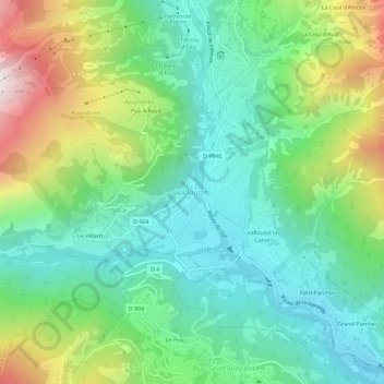 Mapa topográfico Vallouise, altitud, relieve
