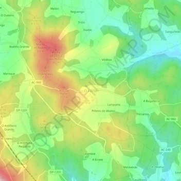 Mapa topográfico Boqueixón, altitud, relieve