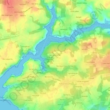 Mapa topográfico Kermeur Bihan, altitud, relieve
