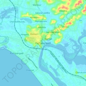 Mapa topográfico Pazhayangadi, altitud, relieve