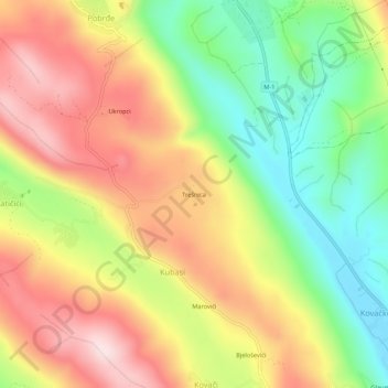 Mapa topográfico Trešnica, altitud, relieve