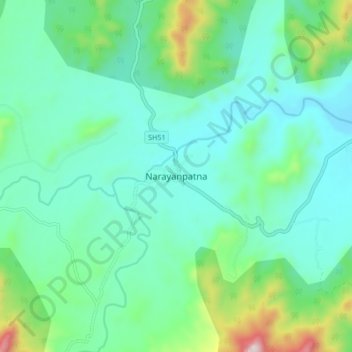 Mapa topográfico Narayanpatna, altitud, relieve