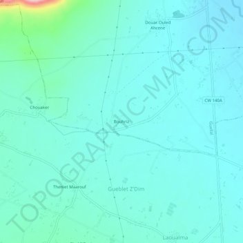 Mapa topográfico Bouhriz, altitud, relieve