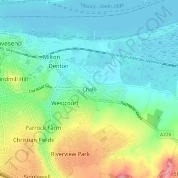 Mapa topográfico Chalk, altitud, relieve