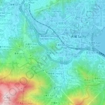 Mapa topográfico Ma Wo, altitud, relieve