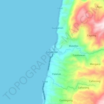 Mapa topográfico Ginatilan, altitud, relieve