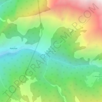 Mapa topográfico Rudgranag, altitud, relieve