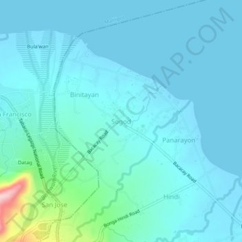 Mapa topográfico Sogod, altitud, relieve