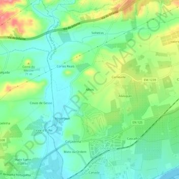 Mapa topográfico Alhos, altitud, relieve