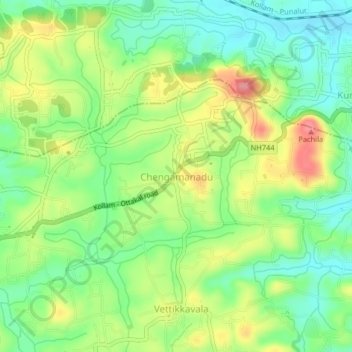 Mapa topográfico Chengamanadu, altitud, relieve