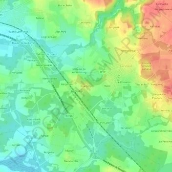 Mapa topográfico Branzého, altitud, relieve
