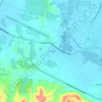 Mapa topográfico Bancasi, altitud, relieve