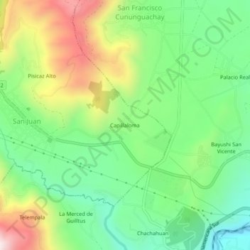 Mapa topográfico Capillaloma, altitud, relieve