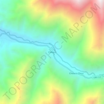 Mapa topográfico Chillaco, altitud, relieve