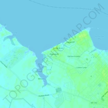 Mapa topográfico Algonquin, altitud, relieve