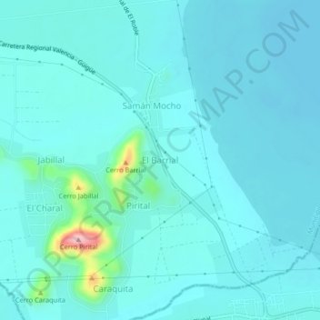 Mapa topográfico El Barrial, altitud, relieve