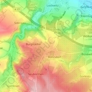 Mapa topográfico Borthen, altitud, relieve