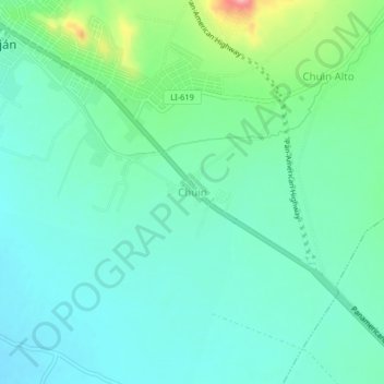 Mapa topográfico Chuin, altitud, relieve