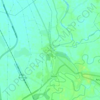 Mapa topográfico Khanabal, altitud, relieve