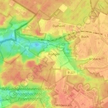 Mapa topográfico Rödgen, altitud, relieve