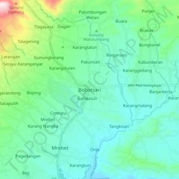 Mapa topográfico Bobotsari, altitud, relieve